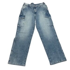 GAP 90s Loose Cargo Jeans Light Indigo Mid Rise Women's Size 33/16 Tall Utility